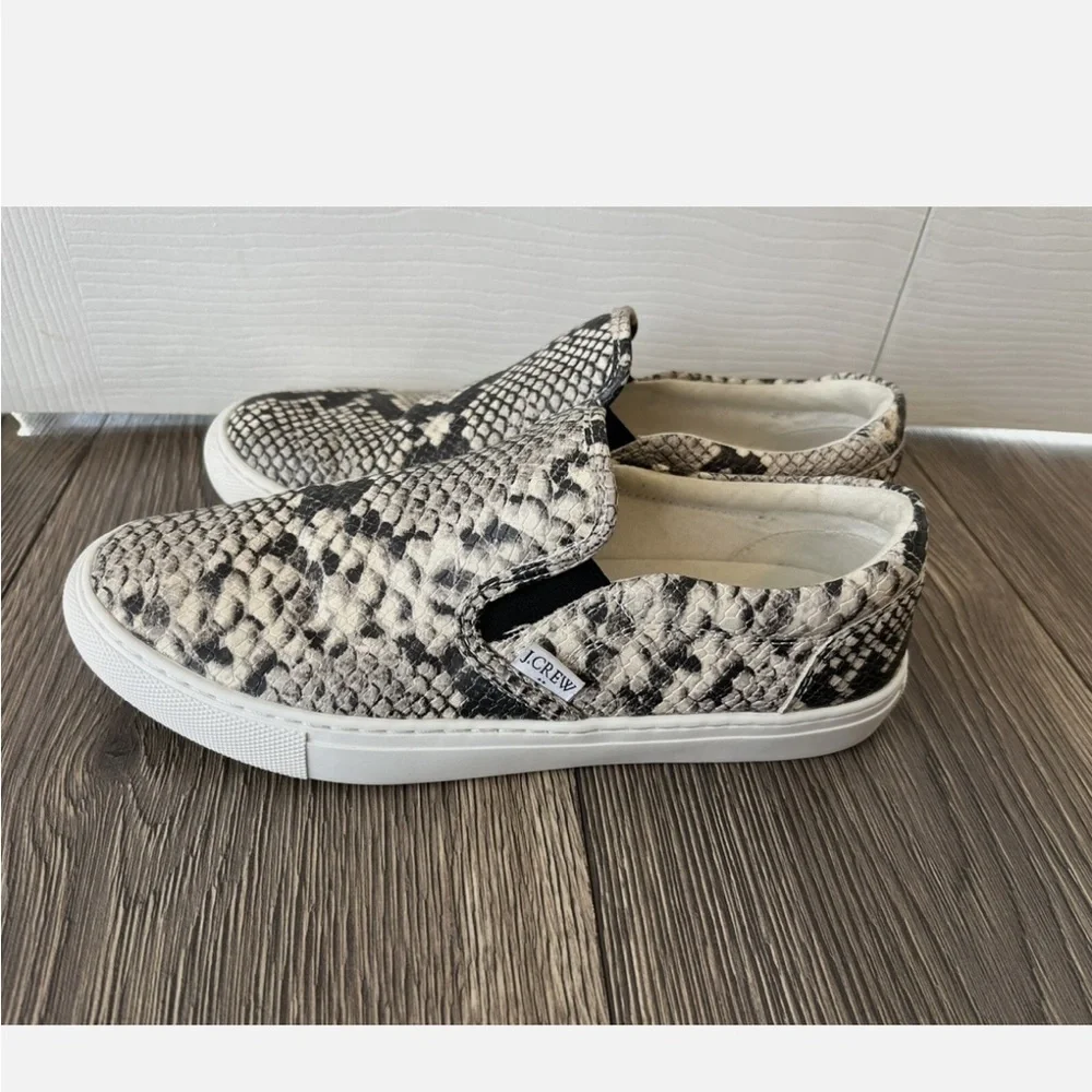J. CREW Roadtrip Snakeskin-Embossed Slip-On Sneakers